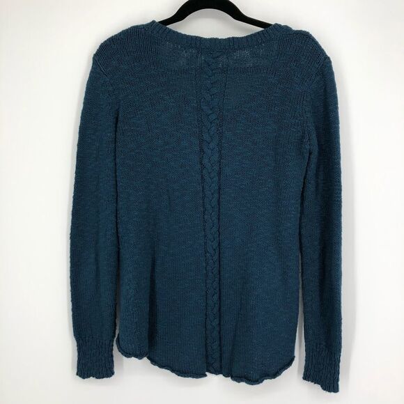 CABI Cable Knit Scoop Neck Sweater Dark Teal - Picture 3 of 6